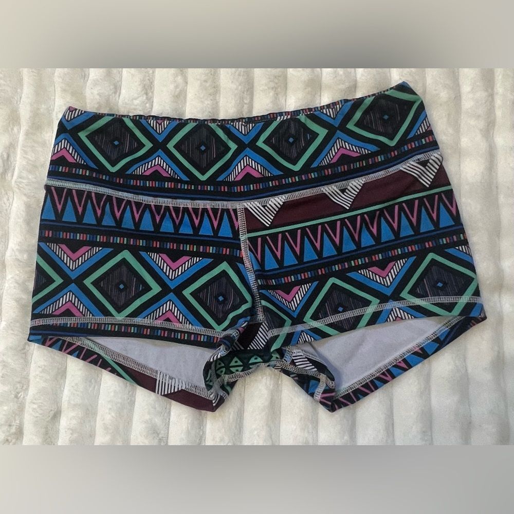 Fleo Shorts Small Geometric Teal Blue Pink CrossFit Powerlifting Workout Gym